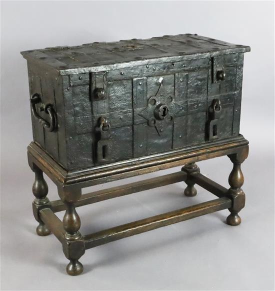 A 17th century iron Armada chest, W.2ft 9in. D.1ft 6in. overall H.2ft 7in.